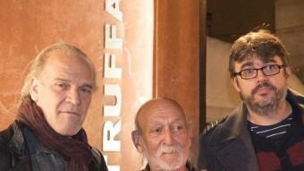 Lluís Homar, Josep Maria Domènech, Pere Vilà i el productor David Gimbernat, ahir al Truffaut GLÒRIA SÁNCHEZ / ICONNA