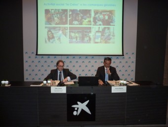 Marc Simón i Jaume Masana, ahir durant la roda de premsa de balança del 2014 al CaixaForum de Girona JOAN TRILLAS
