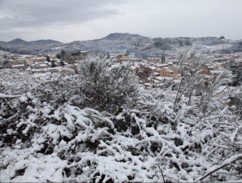 La neu va deixar estampes com aquesta a Sant Hilari Sacalm, on el paisatge va quedar emblanquinat. CEDIDA