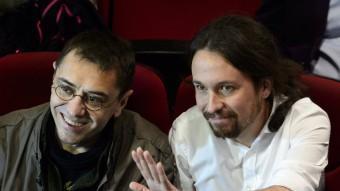 Juan Carlos Monedero i Pablo Iglesias, fundadors del projecte Podem, en una imatge del passat mes d'abril AFP