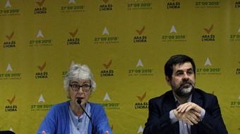Els presidents d'Òmnium Cultural, Muriel Casals, i de l'ANC, Jordi Sànchez, presenten aquest dijous la mobilització del propera Diada a Barcelona ACN
