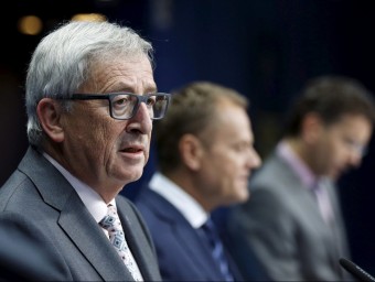 El president del CE, Jean-Claude Juncker, el president del Consell Europeu, Donald Tusk, i el president de l'Eurogrup, Jeroen Dijsselbloem REUTERS