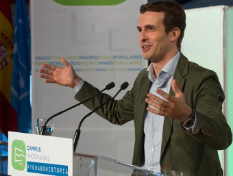 El vicesecretari de Comunicació del Partit Populat, Pablo Casado, durant la clausura del campus d'estiu de les Noves Generacions de Madrid ACN