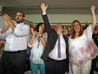 La presidenta andalusa va acompanyar ahir Iceta en el míting de Mataró JUANMA RAMOS