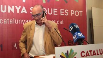 Marc Vidal, candidat de Catalunya Sí que es Pot per Girona, a la seu d'ICV, abans de valorar el resultat electoral. JOAN SABATER