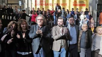 Tardà, Rufián, Junqueras i Vidal ahir a l'acte de l'estació del Nord JUANMA RAMOS