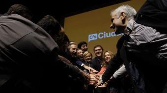 Rivera i altres membres de Ciutadans durant la presentació del programa electoral del partit aquest diumenge a Barcelona EFE