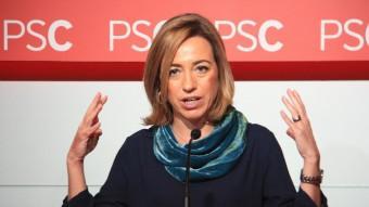Carme Chacón , candidata del PSC a les eleccions espanyoles del 20-D, ahir, a la seu del partit després de la comissió executiva. ACN