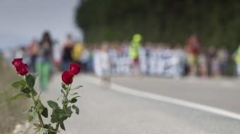 Unes roses recorden les víctimes a la carretera N-340, a Camarles. J.C.LEÓN /ARXIU