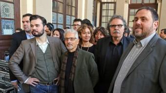 Gabriel Rufián, Santi Vidal, Joan Tardà i Oriol Junqueras, en l'acte de presentació de la candidatura d'ERC al Congrés i al Senat, el 22 de novembre passat JUANMA RAMOS