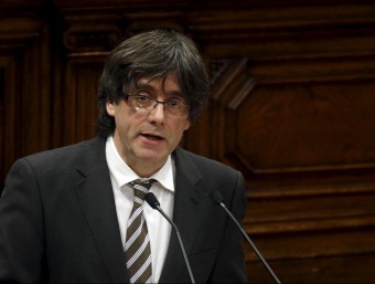 Carles Puigdemont durant el seu parlament ORIOL DURAN