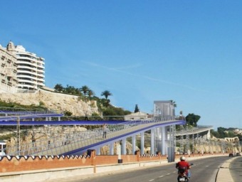 Imatge virtual de la passarel·la que unirà el centre de Tarragona amb la platja del Miracle EL PUNT AVUI