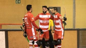 Els gironins celebren un gol en el derbi contra el Palafrugell JOAN SABATER