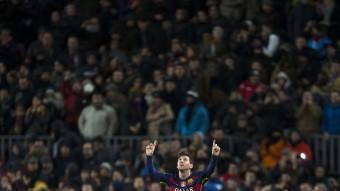 Messi, dedicant-li un gol a la seva àvia, un gest que fa en totes les seves celebracions EFE