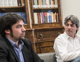 Peraire, Guiteras i Junqueras, ahir durant la trobada que van fer al departament d'Economia a Barcelona J. LOSADA