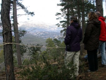 Un grup de persones observa les vistes que hi ha des del bosc de Lladurs on es faran banys de bosc. ACN