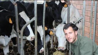 Eduard Toral, mostrant alguna de les vaques que té a la granja de Vilabertran. LLET NOSTRA