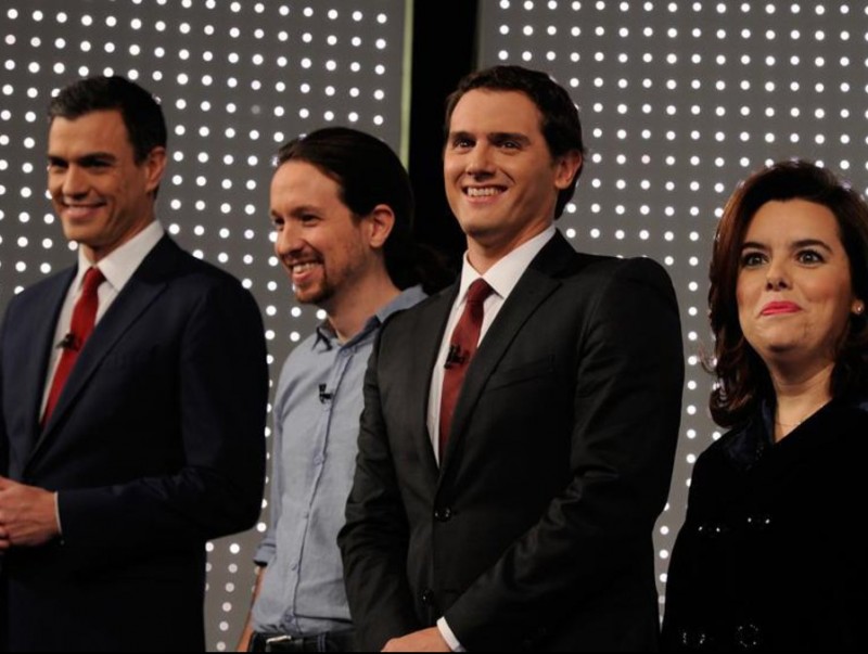Sánchez, Iglesias, Rovira i Sáenz de Santamaría en un debat de les passades legislatives del 2015.  ARXIU