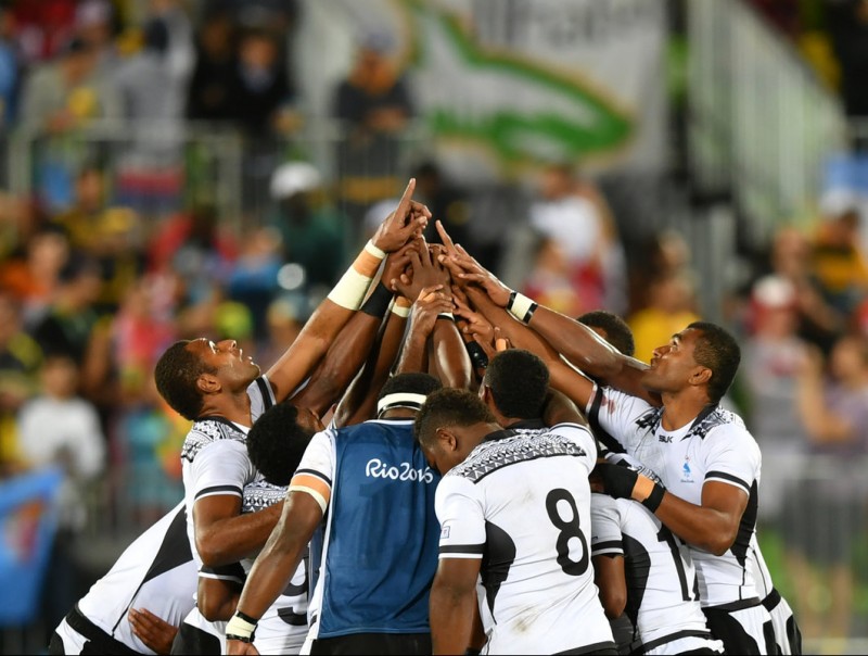 Els jugadors de Fiji celebren el triomf AFP