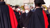 El president de la República d’Itàlia, Sergio Mattarella , en el funeral de David Sassoli, el 14 de gener passat, a Roma