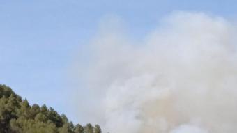 Vuit dotacions dels Bombers i un helicòpter treballaven ahir a la tarda per apagar les flames a Cervelló