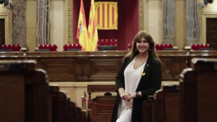 La presidenta del Parlament, Laura Borràs, a l’hemicicle de la cambra catalana