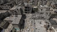 Imatge aèria d’un grup d’habitatges destruïts en un atac israelià a la població de Rafah, a la franja de Gaza