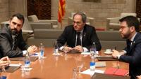 Roger Torrent, Quim Torra i Pere Aragonès, en una reunió al Palau de la Generalitat