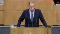 El ministre d’Afers Estrangers rus, Serguei Lavrov, durant la seva intervenció ahir a la Duma
