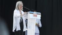 Dolors Feliu, presidenta de l’ANC, durant l’acte commemoratiu de l’1-O a Barcelona, dissabte passat