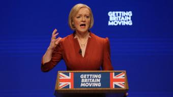 Liz Truss, primera ministra britànica, durant el discurs de clausura del congrés del Partit Conservador, ahir a Birmingham