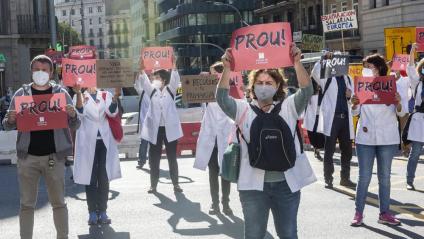 Protesta de metges de primària en una vaga de Metges de Catalunya l’octubre de 2020