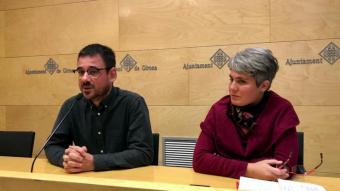 Lluc Salellas i Cristina Andreu durant la roda de premsa d’aquest dimecres
