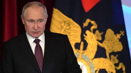 El president rus, Vladímir Putin, durant una reunió amb la cúpula d’Interior