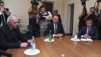 Taula de negociació sobre l’Alt Karabakh amb representants àzeris, armenis i russos a Yevlakh, l’Azerbaidjan