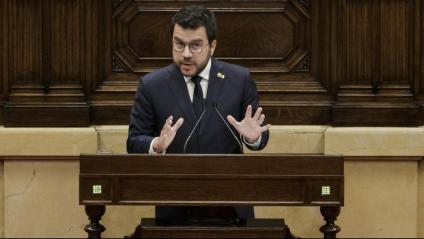 Aragonès durant el seu discurs en el debat de política general iniciat ahir al Parlament