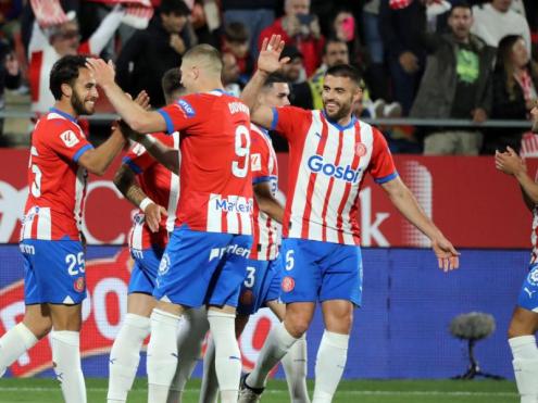 Els jugadors del Girona, celebrant un gol en la victòria de dissabte contra el Cadis