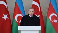 Erdogan, president de Turquia, celebrant una victòria en la guerra de l’Azerbaidjan contra l’Alt Karabakh, el 2020