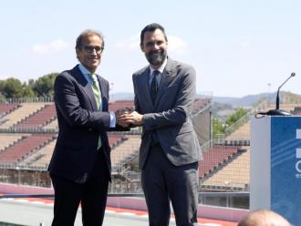 L’escenificació de l’acord amb Pau Relat (Fira de Barcelona) i el president del Circuit Roger Torrent