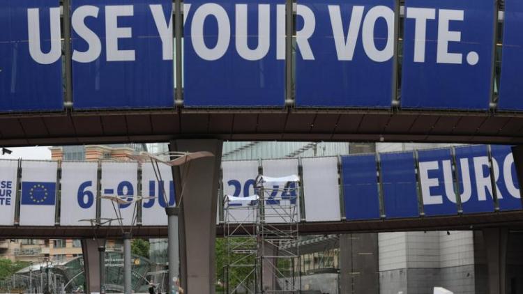 Crida a votar en les eleccions europees a l’edifici del Parlament Europeu, a Brussel·les